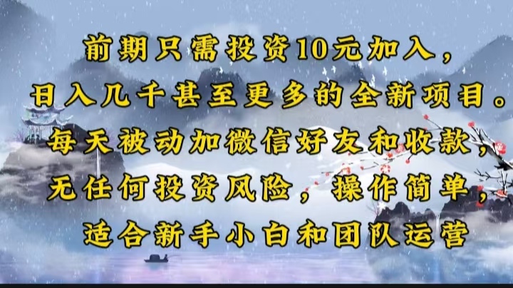 （14047期）前期只需投资10元加入，日入几千甚至更多的全新项目。每天被动加微信好…-小白项目网