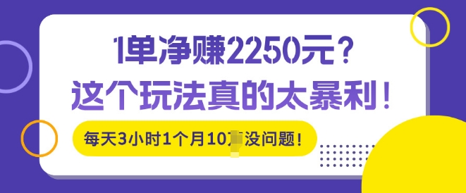 1单净入2250?这个玩法真的太暴利，每天3小时1个月10个没问题!-小白项目网