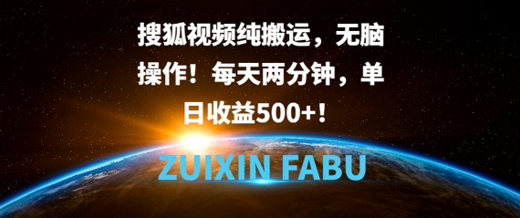 搜狐视频纯搬运，无脑操作!每天两分钟，单日收益5张-小白项目网