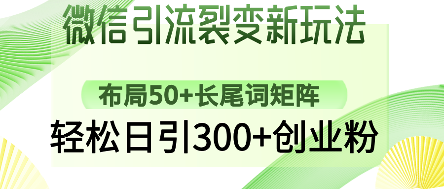 （14451期）微信引流裂变新玩法：布局50+长尾词矩阵，轻松日引300+创业粉-小白项目网