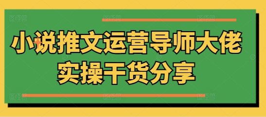 小说推文运营导师大佬实操干货分享-小白项目网