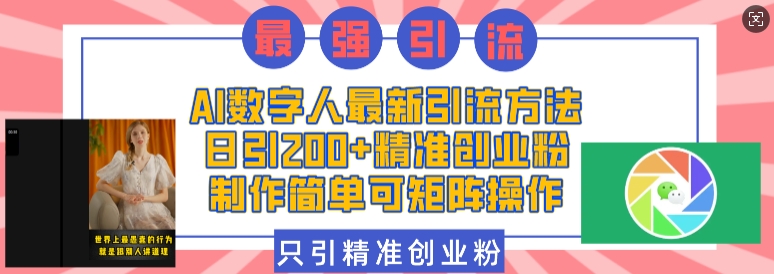 AI数字人最新引流方法，日引200+精准创业粉，制作简单可矩阵操作-小白项目网