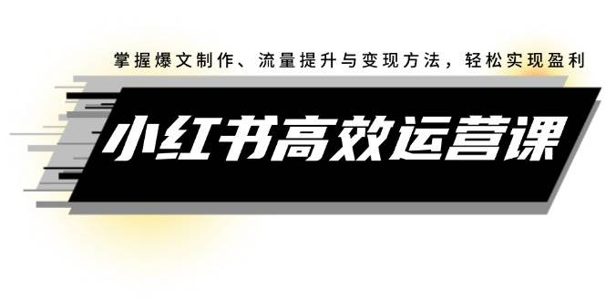 小红书高效运营课：掌握爆文制作、流量提升与变现方法，轻松实现盈利-小白项目网