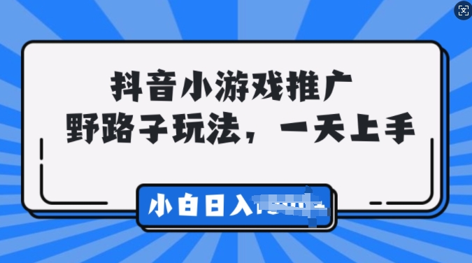 抖音小游戏推广，0门槛，小白轻松三位数-小白项目网