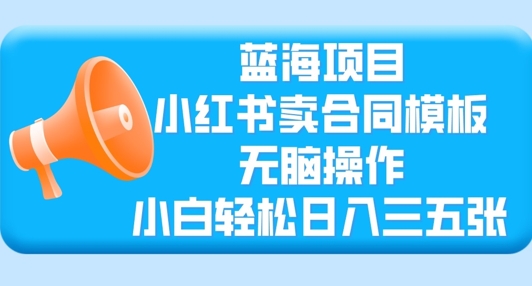 蓝海项目，小红书卖合同模板，无脑操作，小白轻松日入三张-小白项目网