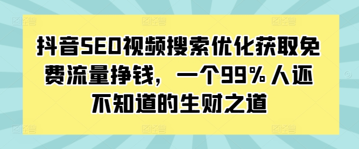 抖音SEO视频搜索优化获取免费流量挣钱，一个99%人还不知道的生财之道-小白项目网