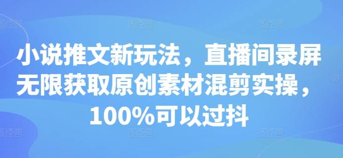 小说推文新玩法，直播间录屏无限获取原创素材混剪实操，100%可以过抖-小白项目网