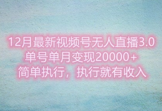 12月最新视频号无人直播3.0，单号单月变现过w，简单执行，执行就有收入-小白项目网