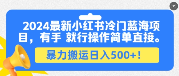 2024最新小红书冷门蓝海项目，有手就行操作简单直接，暴力搬运日入500+-小白项目网