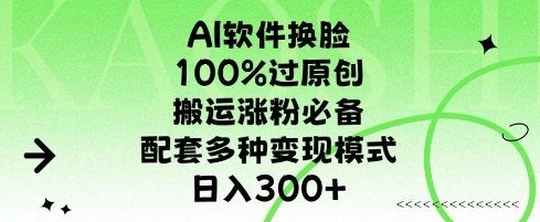 AI软件换L，100%过原创，搬运涨粉必备，配套多种变现模式，日入300+-小白项目网