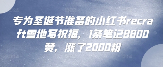 专为圣诞节准备的小红书recraft雪地写祝福，1条笔记8800赞，涨了2000粉-小白项目网