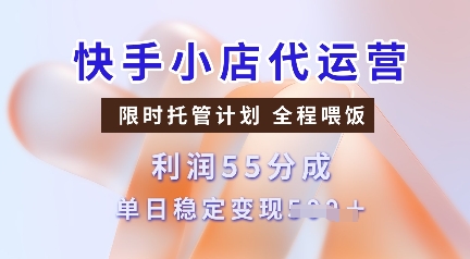 快手小店代运营，限时托管计划，收益55分，单日稳定变现多张【揭秘】-小白项目网