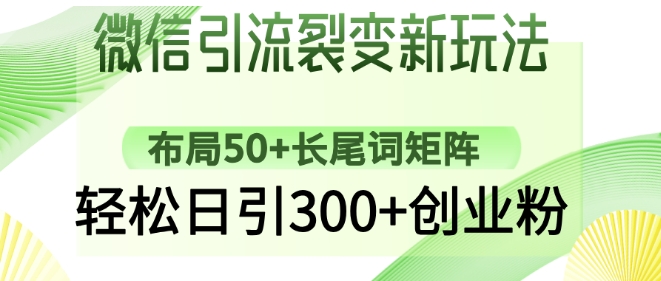 微信引流裂变新玩法：布局50+长尾词矩阵，轻松日引300+创业粉-小白项目网