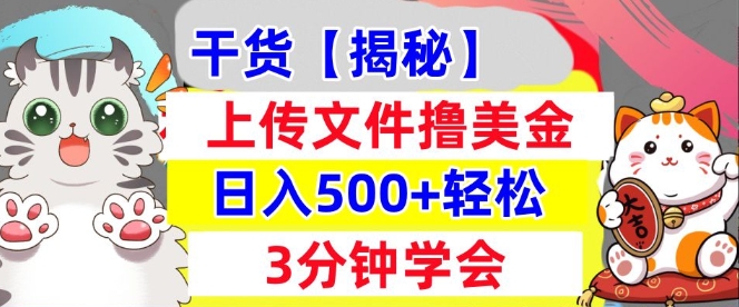 上传文件撸美金，新项目0门槛，3分钟学会，日入几张，真正被动收入-小白项目网