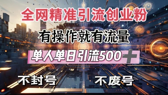 全网独家引流创业粉，有操作就有流量，单人单日引流500+，不封号、不费号-小白项目网