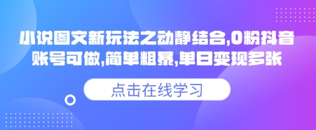 小说推文图文新玩法之动静结合，0粉抖音账号可做，简单粗暴，单日变现多张-小白项目网