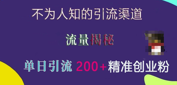 不为人知的引流渠道，流量揭秘，实测单日引流200+精准创业粉【揭秘】-小白项目网