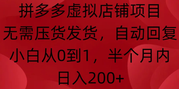 拼多多虚拟店铺项目，无需压货发货，自动回复，小白从0到1，半个月内日入200+【揭秘】-小白项目网