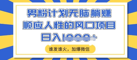 男粉计划无脑躺Z，顺应人性的风口项目，谁发谁火，加爆微信，日入多张【揭秘】-小白项目网