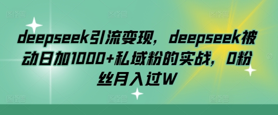 deepseek引流变现，deepseek被动日加1000+私域粉的实战，0粉丝月入过W-小白项目网