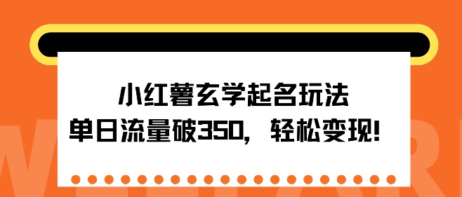 小红薯玄学起名玩法，单日流量破350+，轻松变现-小白项目网