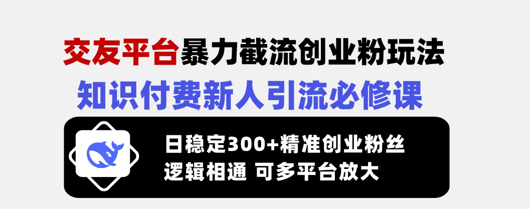 （14432期）交友平台暴力截流创业粉玩法，知识付费新人引流必修课，日稳定300+精准…-小白项目网