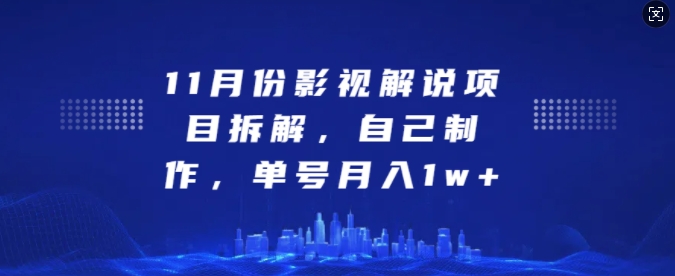 11月份影视解说项目拆解，自己制作，单号月入1w+【揭秘】-小白项目网