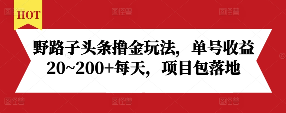 野路子头条撸金玩法，单号收益20~200+每天，项目包落地-小白项目网