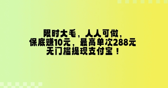 限时大毛，人人可做，保底挣10元，最高单次288元，无门槛提现支付宝！-小白项目网