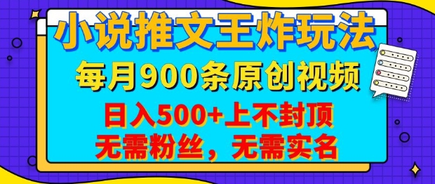 小说推文王炸玩法，一键代发，每月最多领900条原创视频，播放量收益日入5张，无需粉丝，无需实名【揭秘】-小白项目网