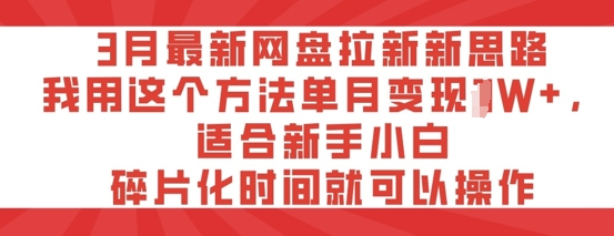 3月最新网盘拉新新思路，我用这个方法单月变现过W+，适合新手小白，碎片化时间就可以操作-小白项目网