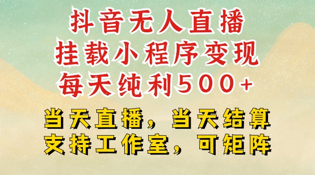 抖音无人直播挂载小程序变现每天纯利500+当天直播，当天结算支持工作室，可矩阵【揭秘】-小白项目网