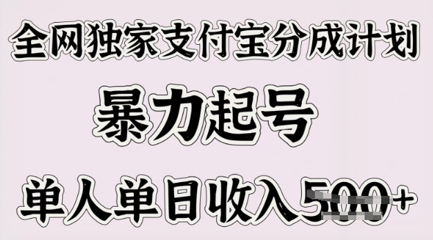 全网独家支付宝分成计划，暴力起号，单人单日收入多张-小白项目网