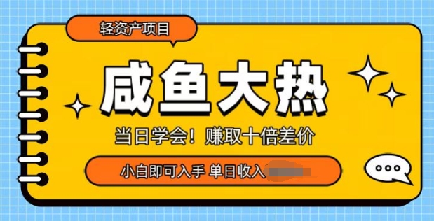 咸鱼大热轻资产类项目，当日学会，赚取十倍差价，小白即可入手-小白项目网