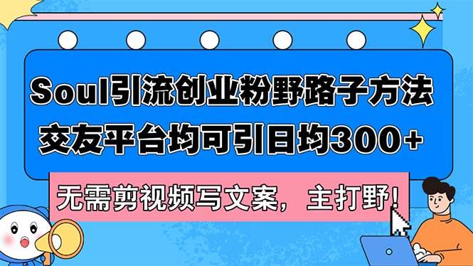 Soul引流创业粉野路子方法，交友平台均可引日均300+，无需剪视频写文案…-小白项目网