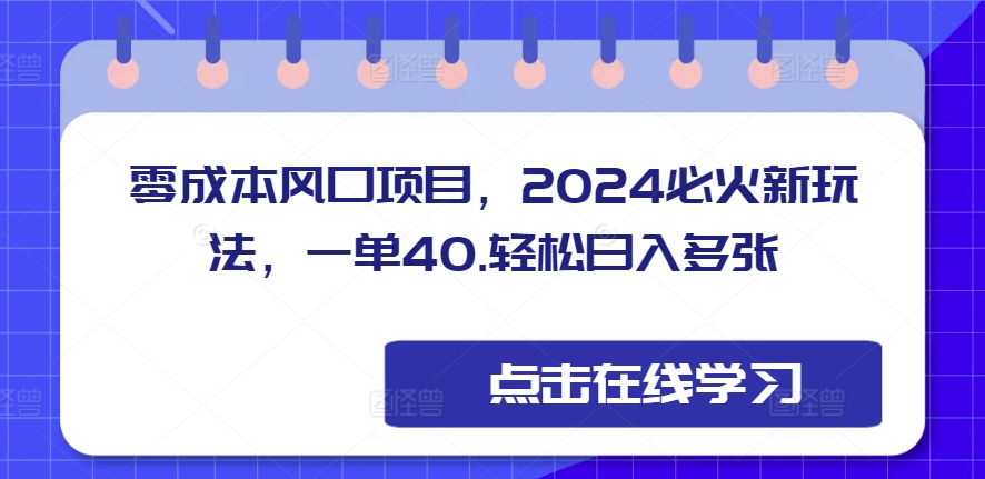 零成本风口项目，2024必火新玩法，一单40，轻松日入多张-小白项目网