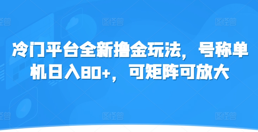 冷门平台全新撸金玩法，号称单机日入80+，可矩阵可放大-小白项目网