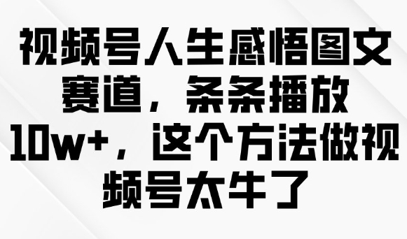 视频号人生感悟图文赛道，条条播放10w+，这个方法做视频号太牛了-小白项目网