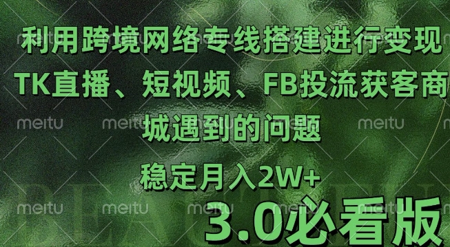 利用跨境电商网络及搭建TK直播、短视频、FB投流获客以及商城遇到的问题进行变现3.0必看版【揭秘】-小白项目网