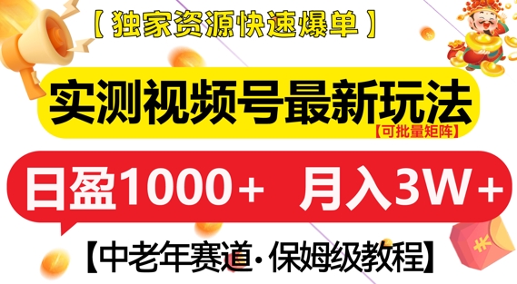 实测视频号最新玩法，中老年赛道，独家资源，月入过W+【揭秘】-小白项目网