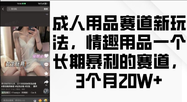 成人用品赛道新玩法，情趣用品一个长期暴利的赛道，3个月收益20个【揭秘】-小白项目网