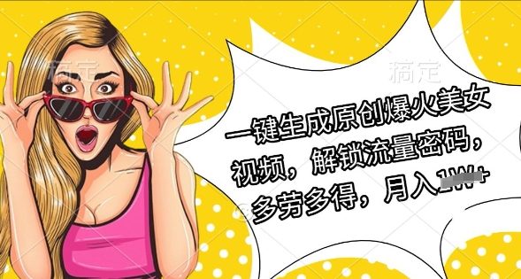 一键生成原创爆火美女视频，解锁流量密码，多劳多得，月入过W-小白项目网