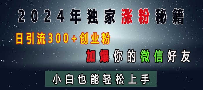 2024年独家涨粉秘籍，日引流300+创业粉，加爆你的微信好友，小白也能轻松上手-小白项目网